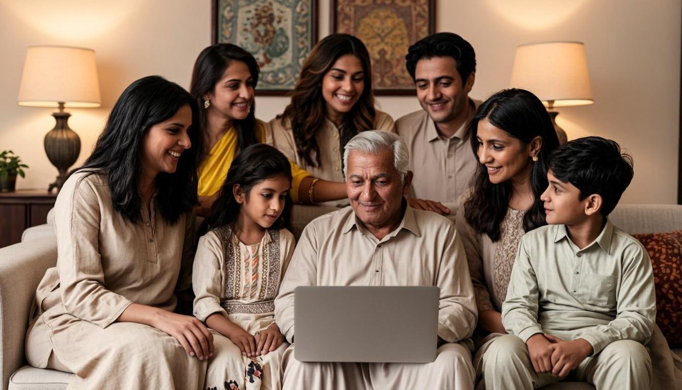 Pakistani family caring for elderly parents at home