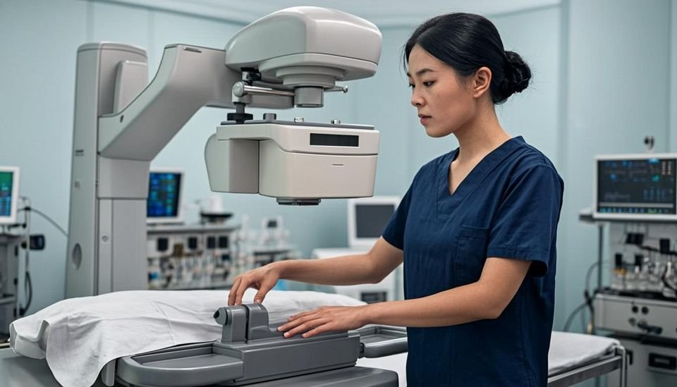 Portable digital X-ray being performed at a patient home